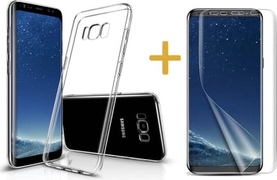Hoesje geschikt voor Samsung Galaxy S8 - Hardcase met Soft Siliconen TPU Zijkant Transparant Hoesje + Full Screen Screenprotector PET - 360 Graden Bescherming