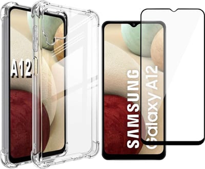 Hoesje geschikt voor Samsung Galaxy A12 - Screen Protector FullGuard - Back Cover Case ShockGuard Transparant & Screenprotector