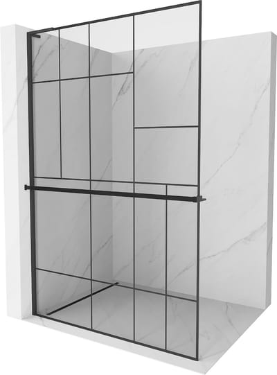 Mexen Kioto+ L douchewand met plank Walk-in 70 x 200 , zwart patroon, zwart - 800-070-123-70-78
