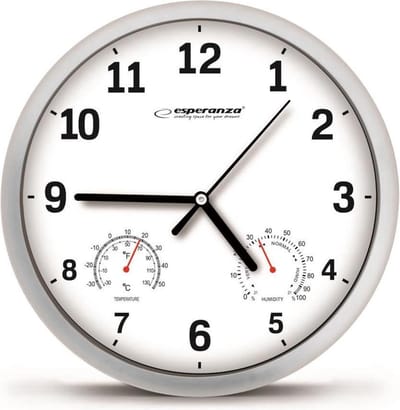 Esperanza Wandklok Lyon - Wit - 25 cm - inclusief temperatuur- en luchtvochtigheidsmeter