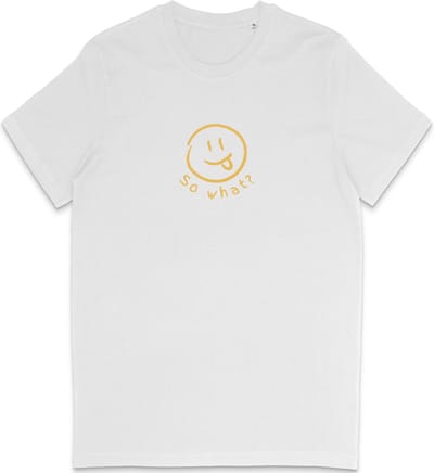 Grappig Heren Dames T Shirt So What? Nou En? - Minimalistische Smiley Print - Wit- XS