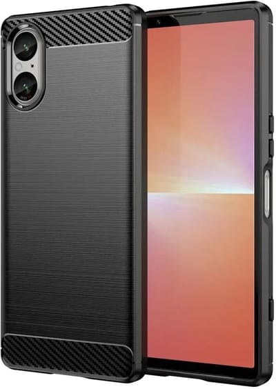 Geborsteld TPU Hoesje Geschikt voor Sony Xperia 5 V | Beschermhoes | Back Cover | Flexibel TPU | Stijlvol Carbon | Dun | Zwart