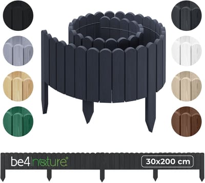 be4nature Flexibele houten border 30 x 200 cm Grijs Geïmpregneerde rolborder plantenrand tuinhek decor palissade graskant