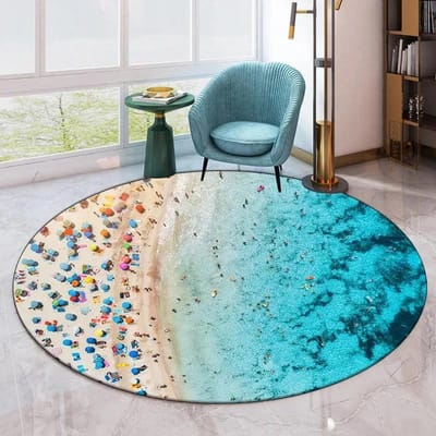 Patroon Zeezijde Strand Rond Tapijt Woonkamer Sofa Antislip Vloermat Huisdecoratie Slaapkamer Badkamer Absorberende Vloermat 40x40cm