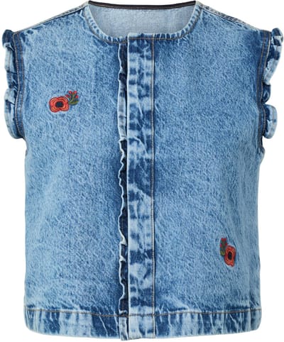 PIECES - PCPALMA SL FRILL DENIM TOP BC - Meisjes - Blouses