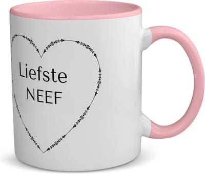Akyol - liefste neef koffiemok - theemok - roze - Neef - de liefste neef - verjaardag - cadeautje voor neef - neef artikelen - kado - geschenk - 350 ML inhoud