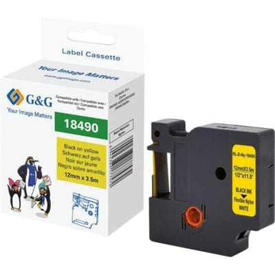 G&G Labeltape Polyamide Tapekleur: Geel Tekstkleur: Zwart 12 mm 3.5 m