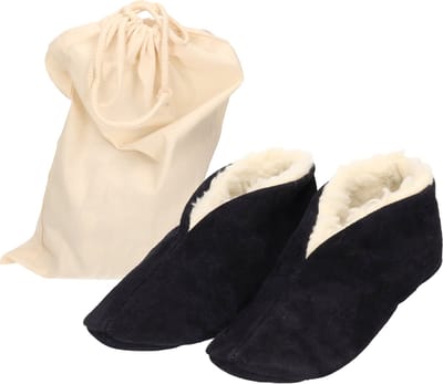 Navy blauwe Spaanse sloffen/pantoffels van echt leer/suede maat 37 met handige opbergzak - Voor dames/heren