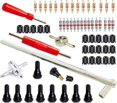 Bandenventiel Gereedschap - Reparatieset - Band Onderhoud - 65 Delige Set - Standaard Maten - Zwart