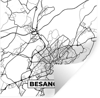 Muurstickers - Sticker Folie - Stadskaart - Besançon - Plattegrond - Kaart - Frankrijk - Zwart wit - 100x100 cm - Plakfolie - Muurstickers Kinderkamer - Zelfklevend Behang XXL - Zelfklevend behangpapier - Stickerfolie