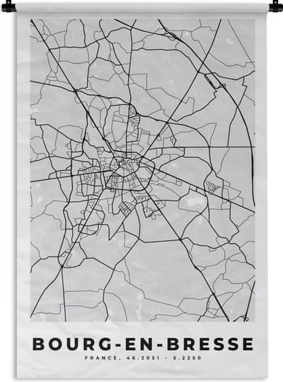 Wandkleed - Wanddoek - Bourg-en-Bresse – Plattegrond – Frankrijk – Kaart – Stadskaart - 120x180 cm - Wandtapijt