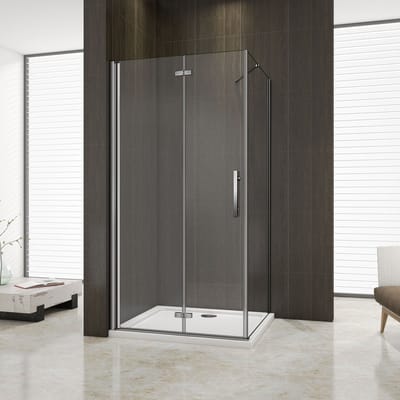 douchecabine 80x76x195cm met vaste zijpaneel, vouwdeur, douchedeur+zijwand, 6mm nano veiligheidsglas, vouwbare douchedeur,vaste douchewand en glazen draaideur