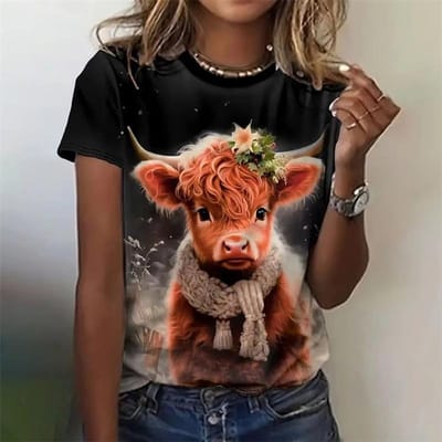 Blije Koe Patroon 3D Geprint T-shirt Voor Dames Grappige Dieren T-shirts Zomer Mode T-shirts Korte Mouwen Ronde Hals Tops Streetwear 4XL