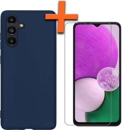 Hoes - Met Screenprotector - Geschikt voor Samsung Galaxy A13 5G - Sterk & Shockproof - Back Cover - Siliconen Case - Telefoon Hoes - Donkerblauw