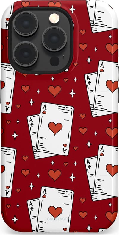 Casetastic hoesje geschikt voor Apple iPhone 15 Pro - MagSafe - Dubbellaagse bescherming - Kaarten Aas - Fashion Case - Bordeaux Wit Zilver