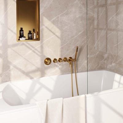 Brauer Gold Edition Thermostatische Inbouw Badkraan Uitloop - Staaf - Doucheslang - Wandaansluitbocht - Handdouche - Goud Geborsteld Pvd