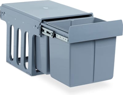 inbouw prullenbak keuken - 2 x 15 l - uitschuifbaar - 35,1 x 34,3 x 48 cm - grijs