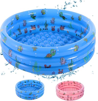 Shyllin Opblaasbaar kinderzwembad, 3 ringen, opblaasbaar paddling zwembad, kinderbadje voor kinderen, babyzwembad, speelzwembad (donkerblauw, L)