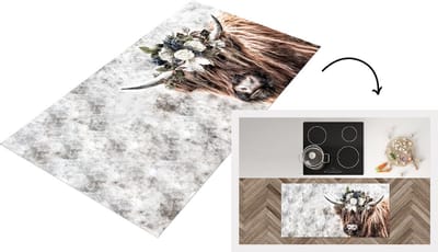 Keukenloper - Loper keuken - Schotse hooglander - Rozen - Rook - 120x60 cm - Keukenloper vinyl