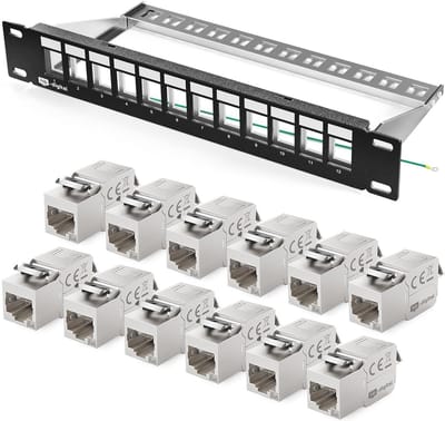 12-Poorts Netwerk Patchpaneel 1 HE met RJ45 Keystone Modules voor CAT8 en Lagere Categorieën