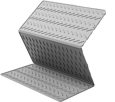 Gootsteenmat rechthoekig-gootsteenmat-Siliconen afdruipmat voor aanrechtbladen - Grote opvouwbare drievoudige afdruipmat - Droogmat met haken - Grijs - 60x40 inch