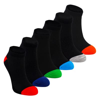 6-Pack Jongens Bamboe Trainer Sokken | Kinderen Zwarte Lage Hak & Teen Sokken