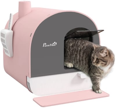 Bresht Kattenbak - Inclusief schep - Geurreducerend systeem - Uitschuifbare lade - Comfort - Roze en zwart - 43 x 44 x 47 cm