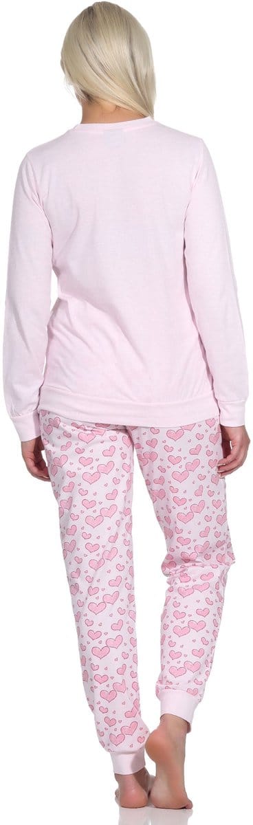 Normann Dames Lange Mouw Pyjama met Manchetten in Hartmotief Optiek - Ook in Oversizes