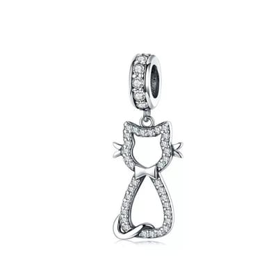 Zilveren Bedel Poes met Strikje - Bedelarmband - Sieraden - Romystones