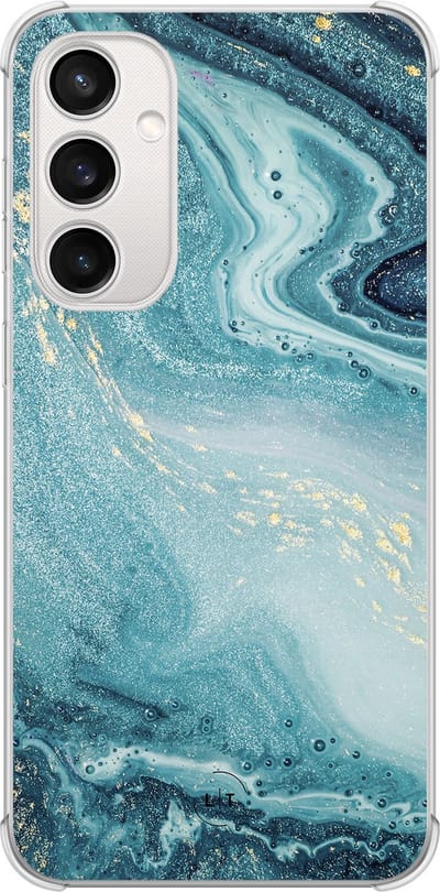 Shockproof hoesje - Geschikt voor Samsung Galaxy S23 FE - Marmer blauw - Extra sterke case - TPU/polycarbonaat - Marmer - Blauw, Transparant