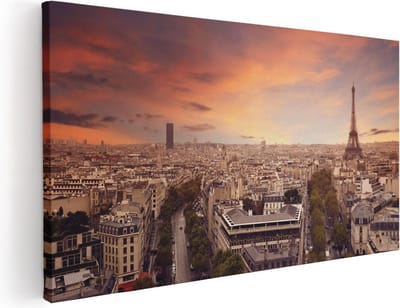 Artaza Canvas Schilderij Parijs - 40x20 cm - Klein - Wanddecoratie Skyline - Muurdecoratie Eiffeltoren - Schilderijen Op Canvas Zonsondergang