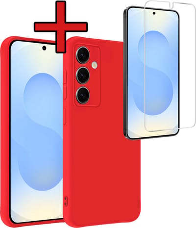 Hoesje - Met Screenprotector - Geschikt voor Samsung Galaxy S25 - Sterk & Shockproof - Telefoon Hoes - Back Cover - Siliconen Case - Telefoonhoes - Rood