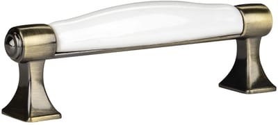 Meubelgreep MARIE Boorgatafstand 96 mm Antiek-messing-wit Porseleingreep van SOTECH