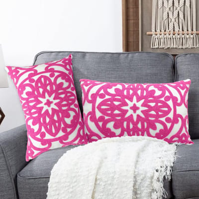 Alysheer Geborduurde lumbale decoratieve kussenhoezen 30,5 x 50,8 cm, set van 2, klassieke Boho Mandala borduurpatroon, katoenen rechthoekige kussensloop voor bank, bed, woonkamer (helder warm roze)