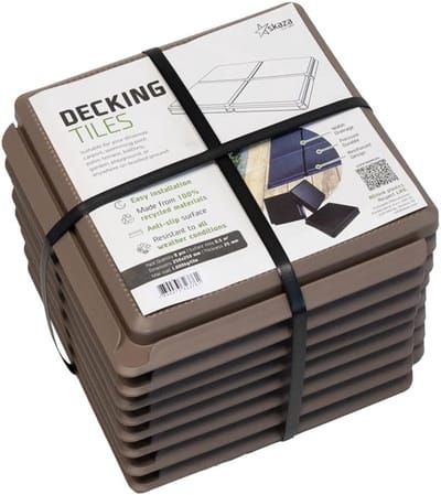 Skaza Balkonvloer - Buitenterrastegels met kliksysteem - 25 x 25 cm, 0,5 m², 8 tegels - Weerbestendige balkontegels - Draagvermogen tot 1000 kg, modulair & slipvast - 100% gerecycled - Bruin
