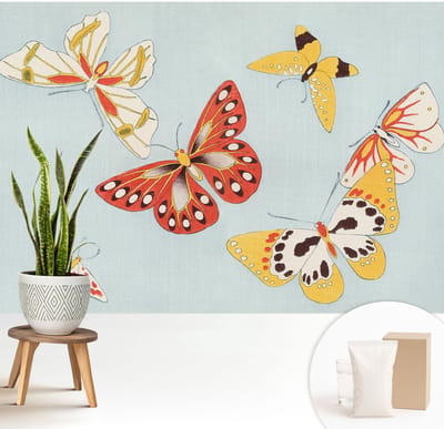 Wallfluent Behang - Artistieke vlinders Vliesbehang - 208x146 cm - Blauw Behang - Voor liefhebbers van moderne abstracte kunst - Behang Voor de woonkamer, slaapkamer en kantoor - Behangrol Dieren