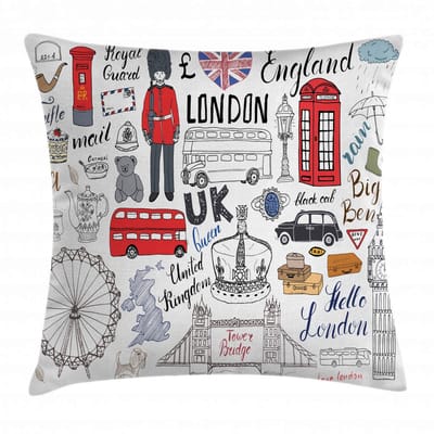 ABAKUHAUS Gekritzel kussenhoes – Londen dubbeldekkerbus – 50x50 cm – Multicolor, Beidzijdig bedrukt, Rits