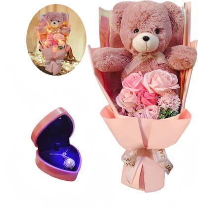 Geconserveerde Rozen - Kunstbloemen Boeket - Liefdesgeschenk Geven - Met LED Verlichting - Inclusief Ketting - Roze