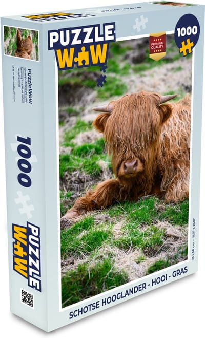 Puzzel Schotse Hooglander - Hooi - Gras - Legpuzzel - Puzzel 1000 stukjes volwassenen