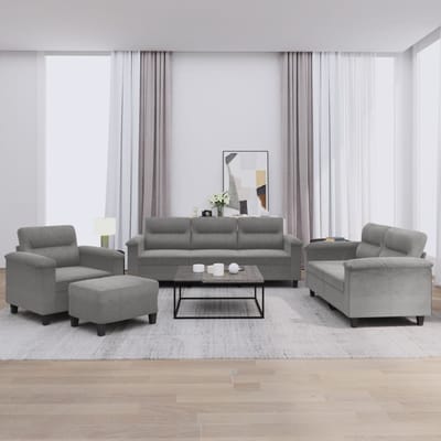 vidaXL - 4-delige - Loungeset - met - kussens - microvezelstof - donkergrijs