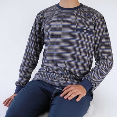 Paul Hopkins Heren Pyjama - Gestreept - Ronde Hals - Blauw - Maat S