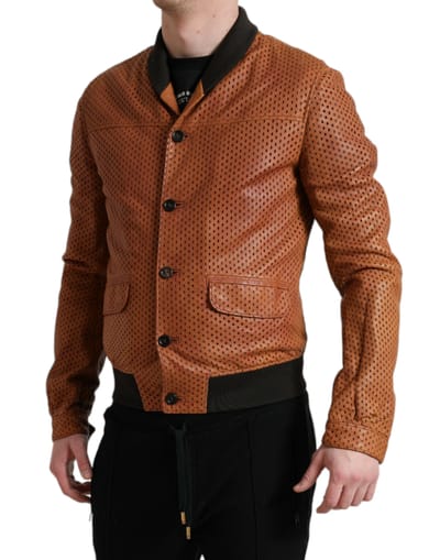 Geperforeerde Bomber Lederen Jas