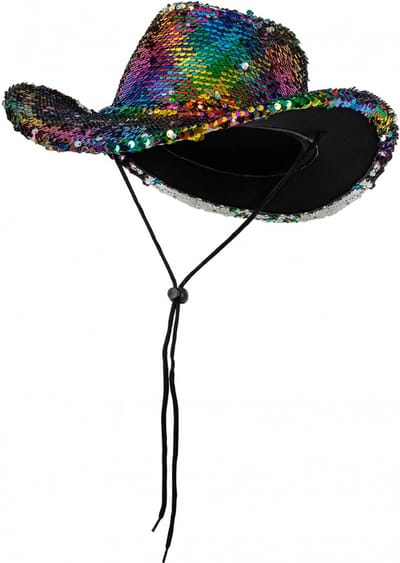 Luxe Cowboy hoed rainbow pailletten - Thema feest festival pride regenboog fun evenement