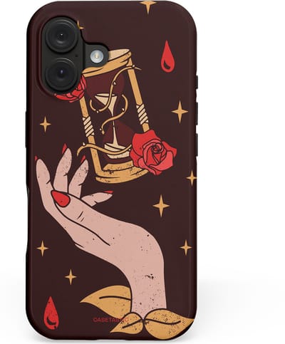 Casetastic hoesje geschikt voor Apple iPhone 16 - MagSafe - Dubbellaagse bescherming - Magische Hand Roos - Fashion Case - Zwart Perzik