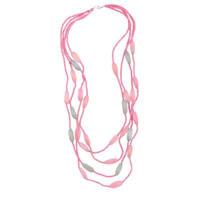 Behave – Ketting Dames –4 rijen lange Layer Ketting – Roze Zomerse Ketting – 77 cm lang
