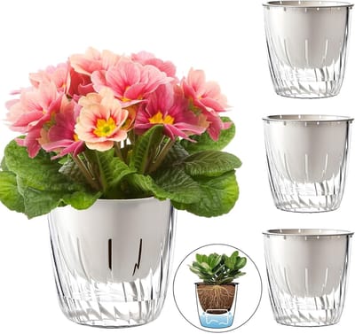 QTTVBTNA Set van 3 Bloempotten - zelfwatergevende bloempotten - moderne binnenplanten potten - transparant - stijlvol - gebruiksvriendelijk - 11.2x11.2x11.2cm