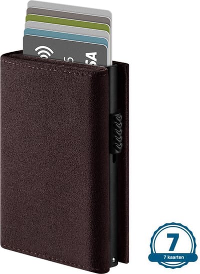 VEXON Legacy Deluxe - Wallet Pro - Premium Wallet Classic - Pasjeshouder Bruin - Kaarthouder - Met Rits - 10 Pasjes, Briefgeld en Muntgeld - RFID Creditcardhouder - Mannen en Vrouwen Portemonnee - Uitschuifbaar - Bruin - Alcantara Leer