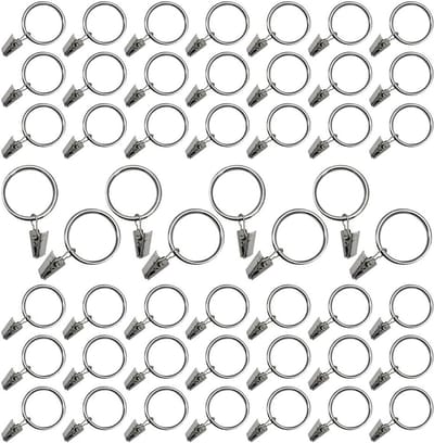 Set van 50 gordijnringen met clips - 38 mm diameter - roestvrij metalen ringen voor zware gordijnen - hanger ring haak clip - zilverkleurig - decoratie accessoires.