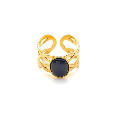 WeLoveSilver - damesring - chirurgisch staal - goudkleurig - onyx-look - one-size