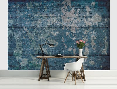 Abstract Painted Wood Texture Blue Photo Wallcovering